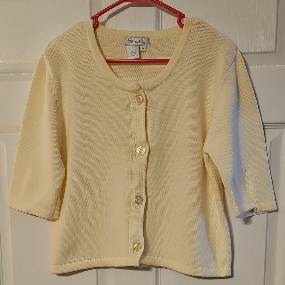 Vintage Spiegel Cream Crop Button Down Cardigan Sweater
